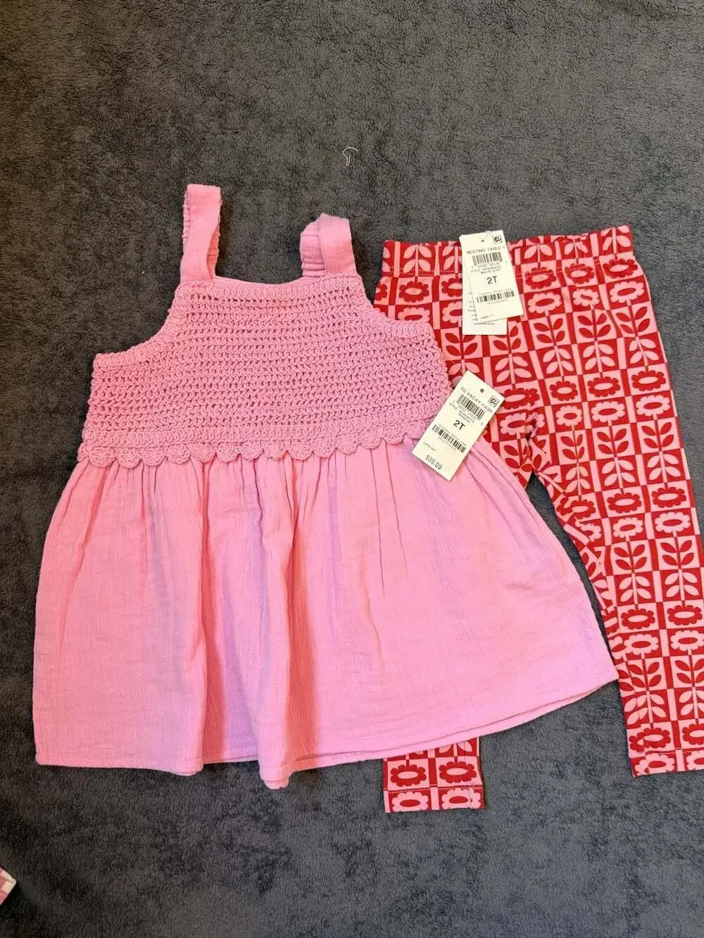 Nesting Table Girls Crochet Tank Dress and Floral Patterned Leggings Set